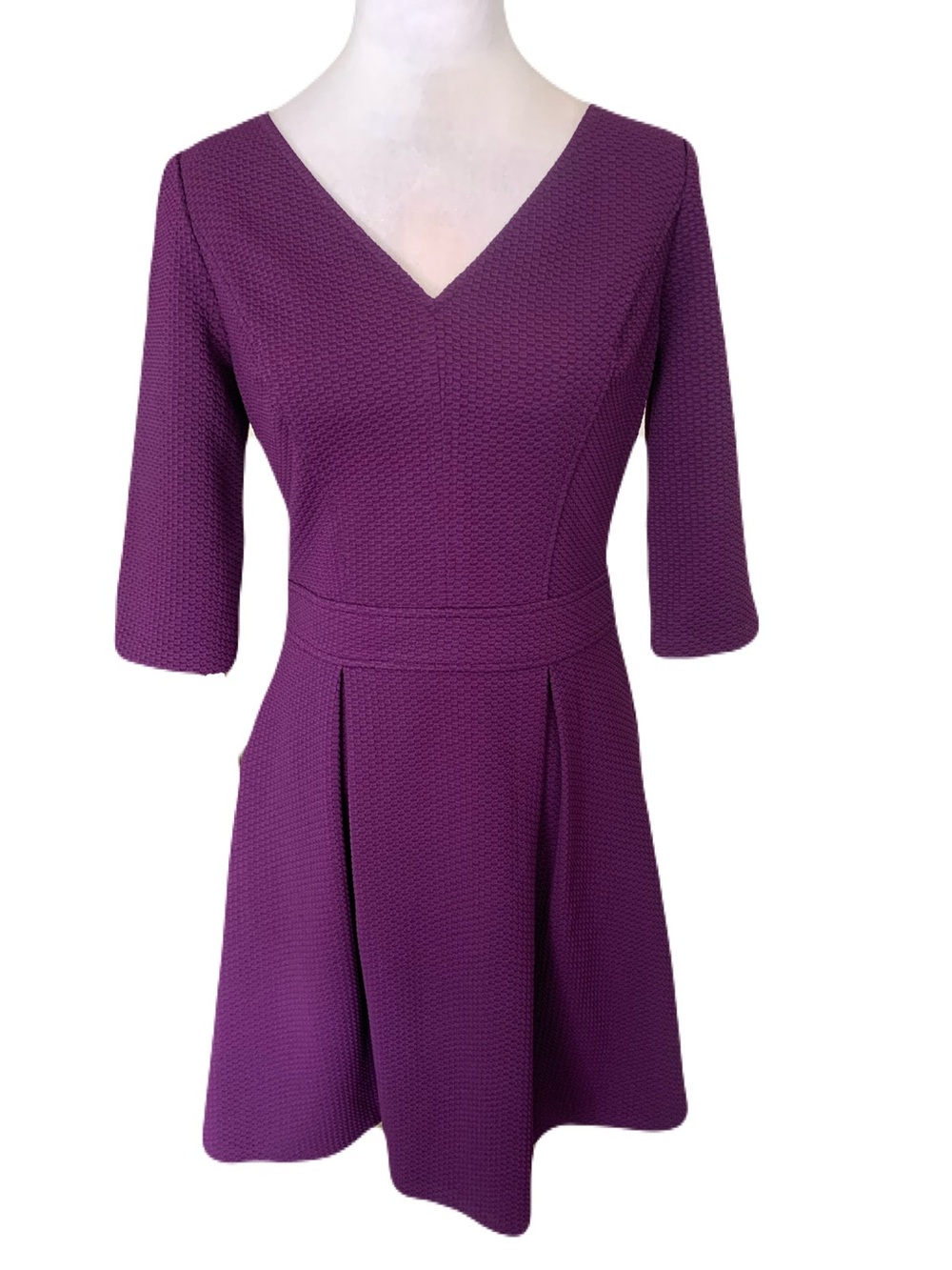 NWT Chaps Womens 6 Purple V-Neck Fit-and-Flare Textured Career Sheath Mini Dress